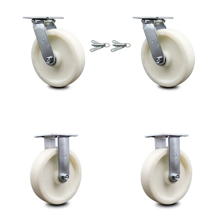Service Caster 8 Inch Nylon Caster Set with Roller Bearing 2 Swivel Lock 2 Rigid SCC-30CS820-NYR-BSL-2-R-2